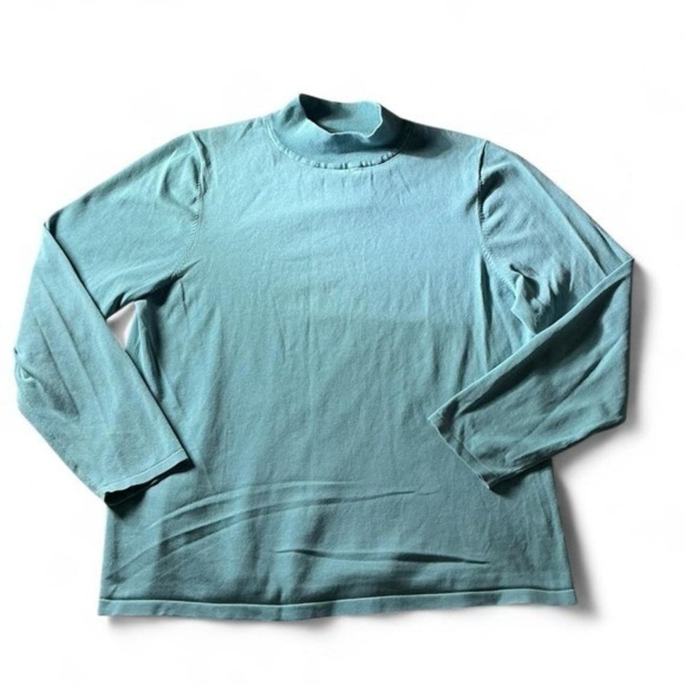Pendleton Silk Blend Mock Neck Top Womens XL Blue Long Sleeve Luxury Minimalist